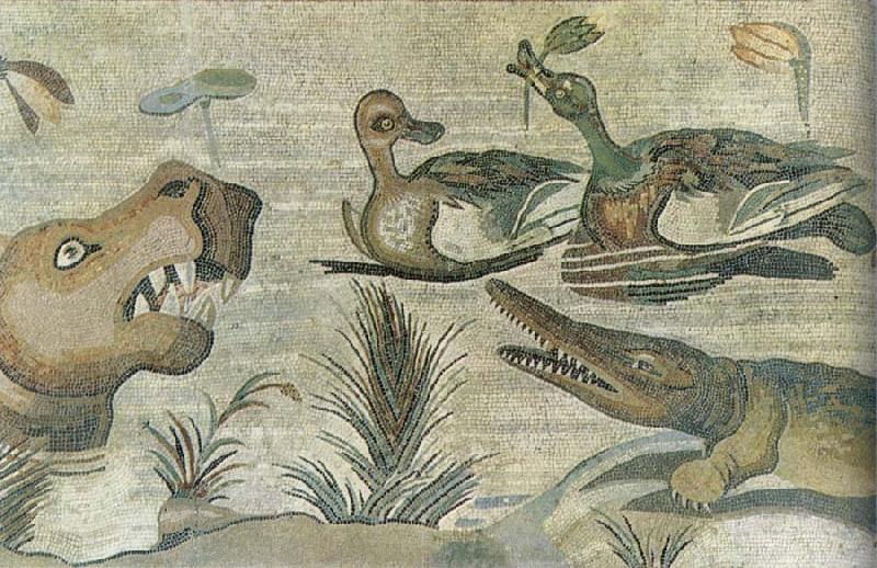  Nilotic mosaic with hippopotamus,crocodile and ducks